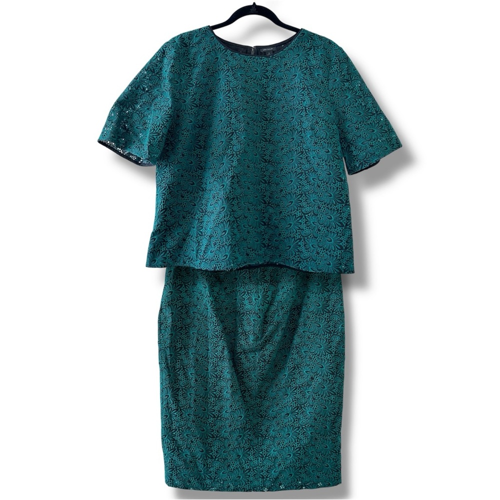 Ann Taylor Green Lace Short Sleeve Top & Pencil Skirt Set Women’s Size 12 Career